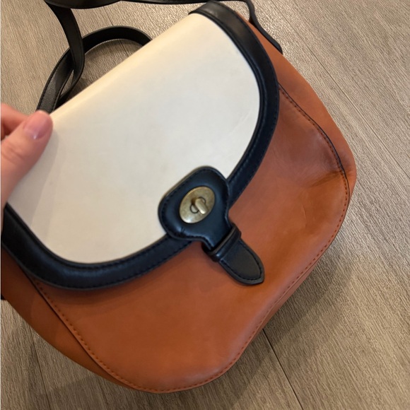 Women’s Two-Tone Saddle Crossbody Bag in Brown, Cream & Black - Picture 3 of 5